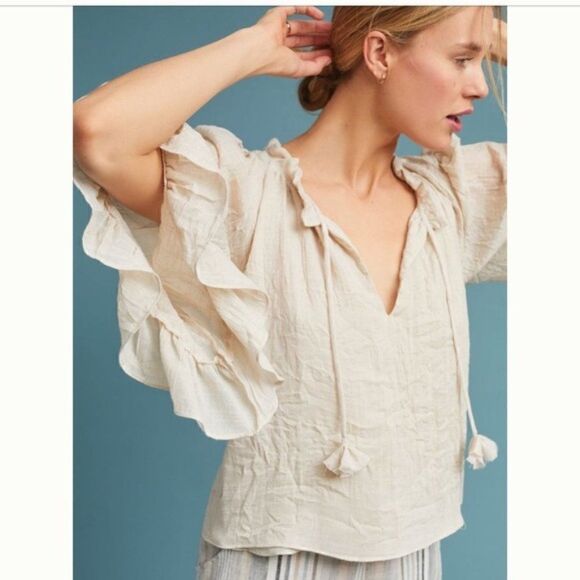 MISA LOS ANGELES Cream Three-Quarter Sleeve Peasant Blouse. Size XS. EUC! - Picture 1 of 8